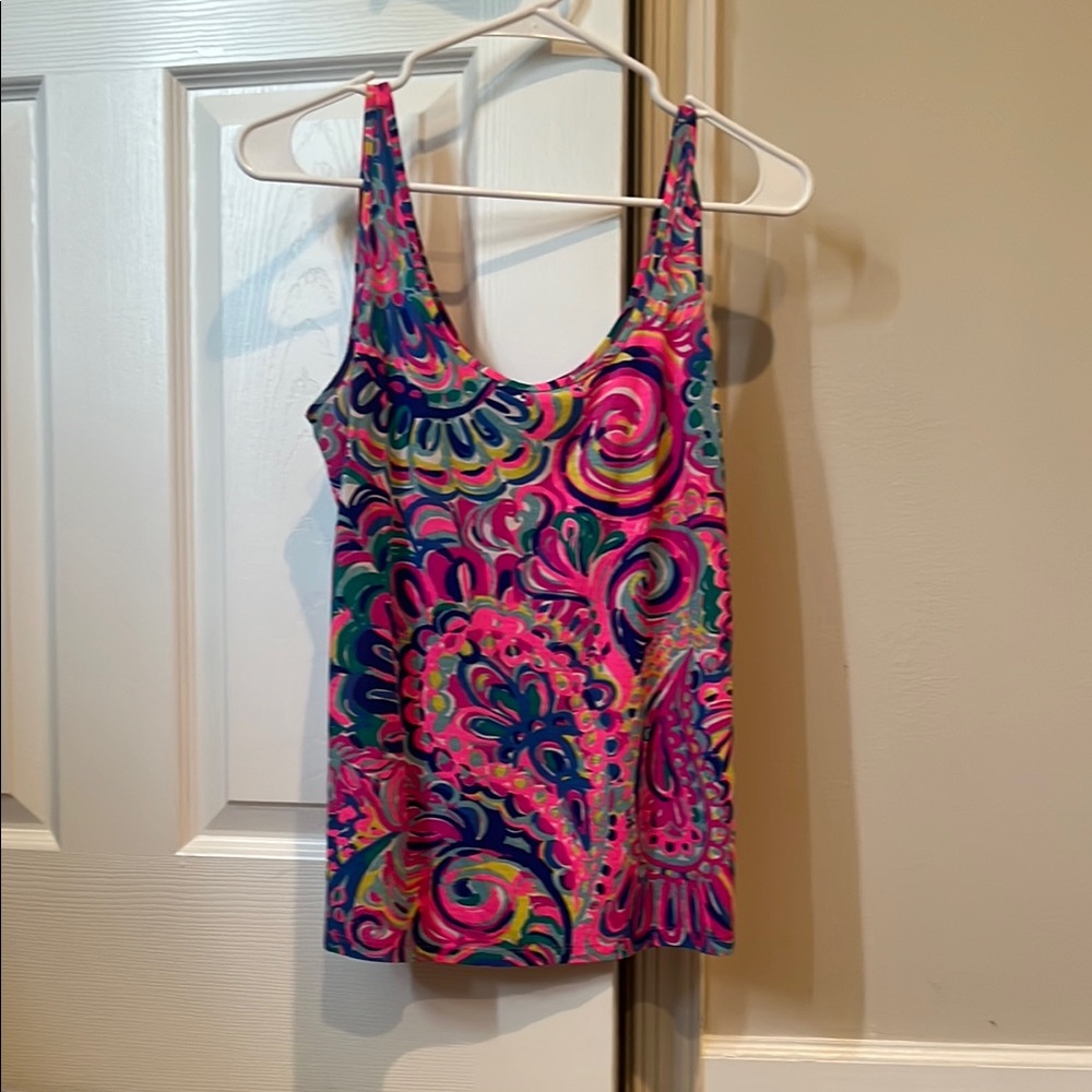 Lilly Pulitzer Pink and Blue Fitted Sleeveless Tank Top